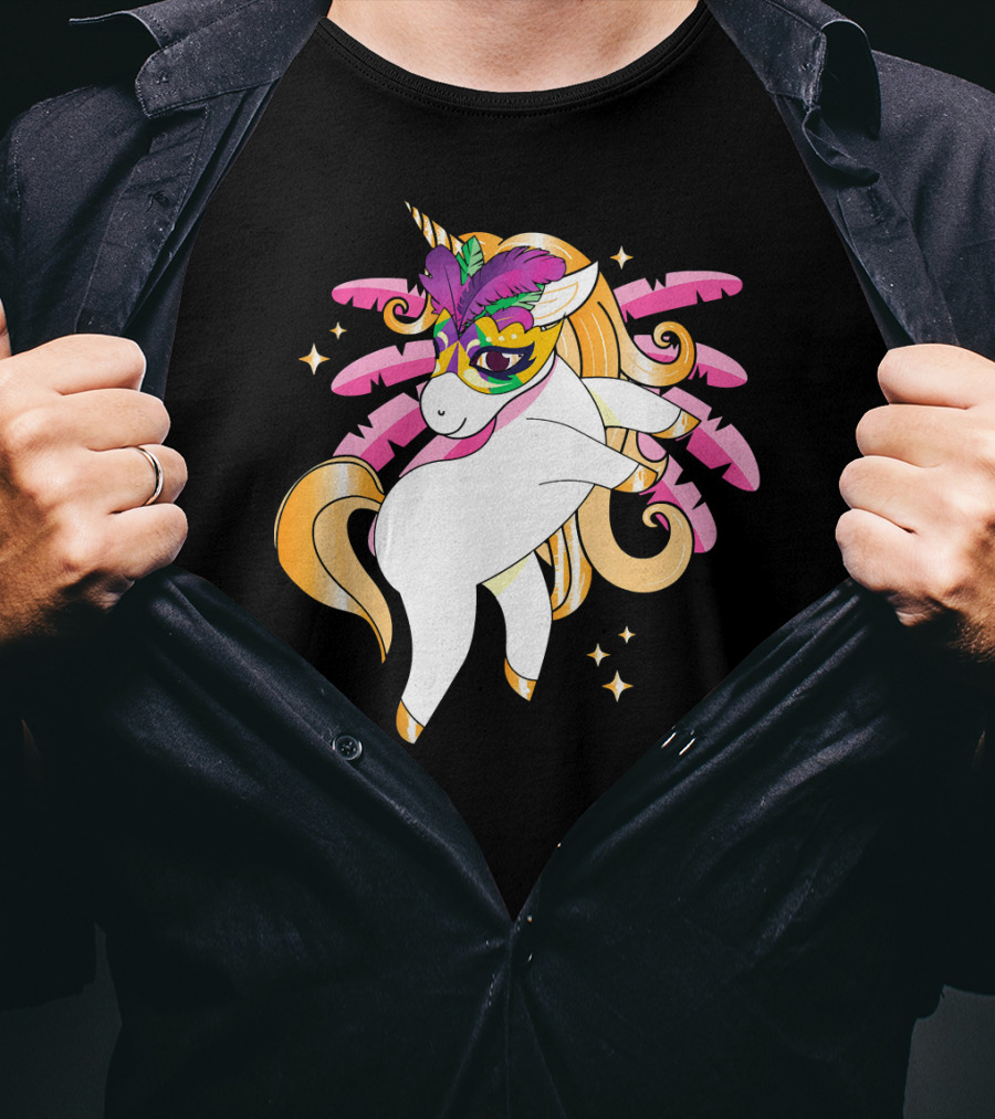 Mardi Gras Unicorn New Orleans LA Party Masked T-Shirt