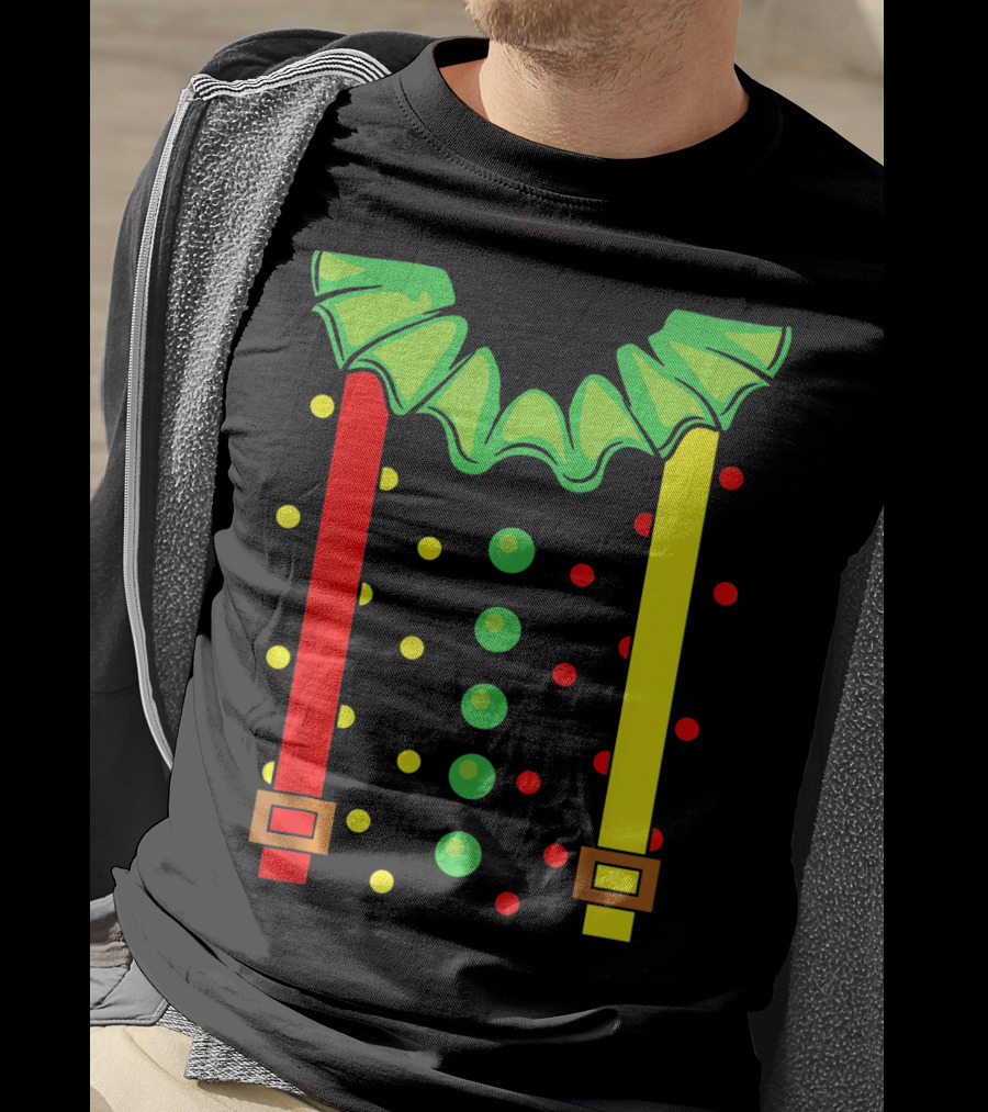 Funny Red And Yellow Suspenders With Green Jester Collar Clown T-Shirt