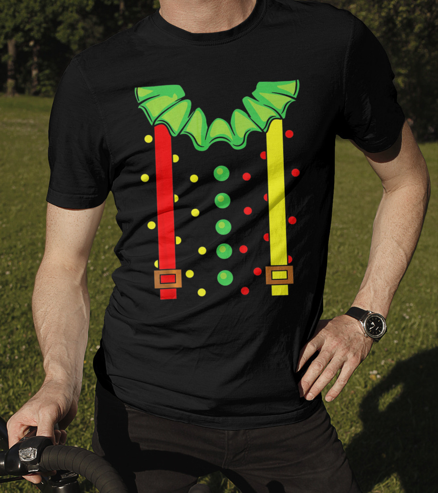 Funny Red And Yellow Suspenders With Green Jester Collar Clown T-Shirt