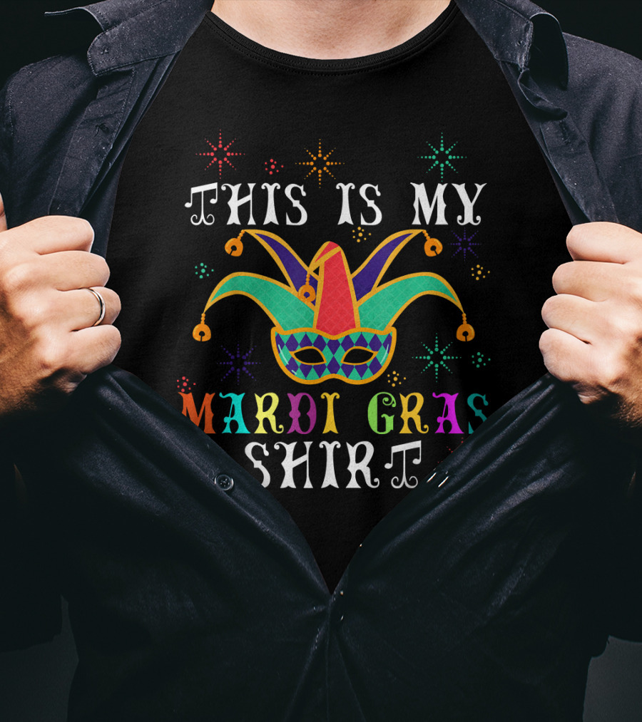 This Is My Mardi Gras Shirt Jester Mask Colorful Starry T-Shirt