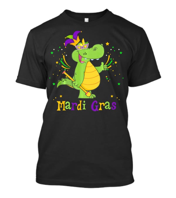 Mardi Gras Alligator With Mask And Star Accents T-Shirt