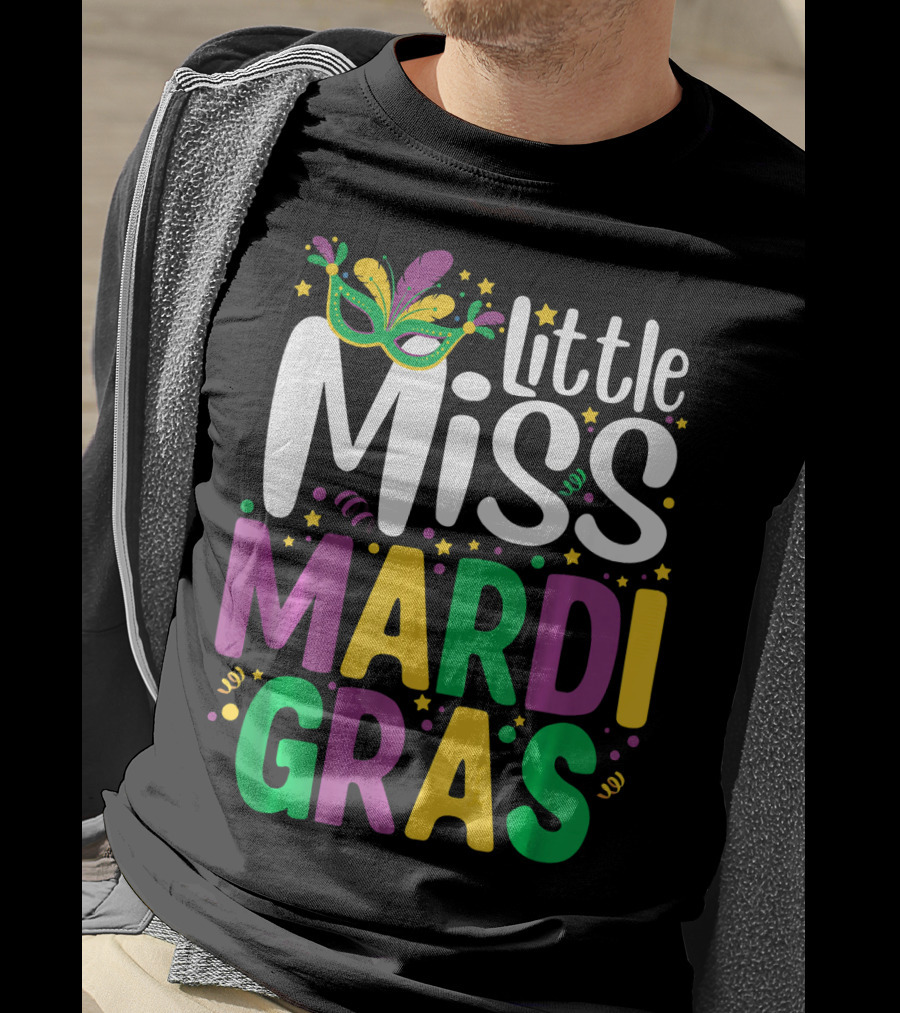 Little Miss Mardi Gras Mask And Celebration Colors T-Shirt