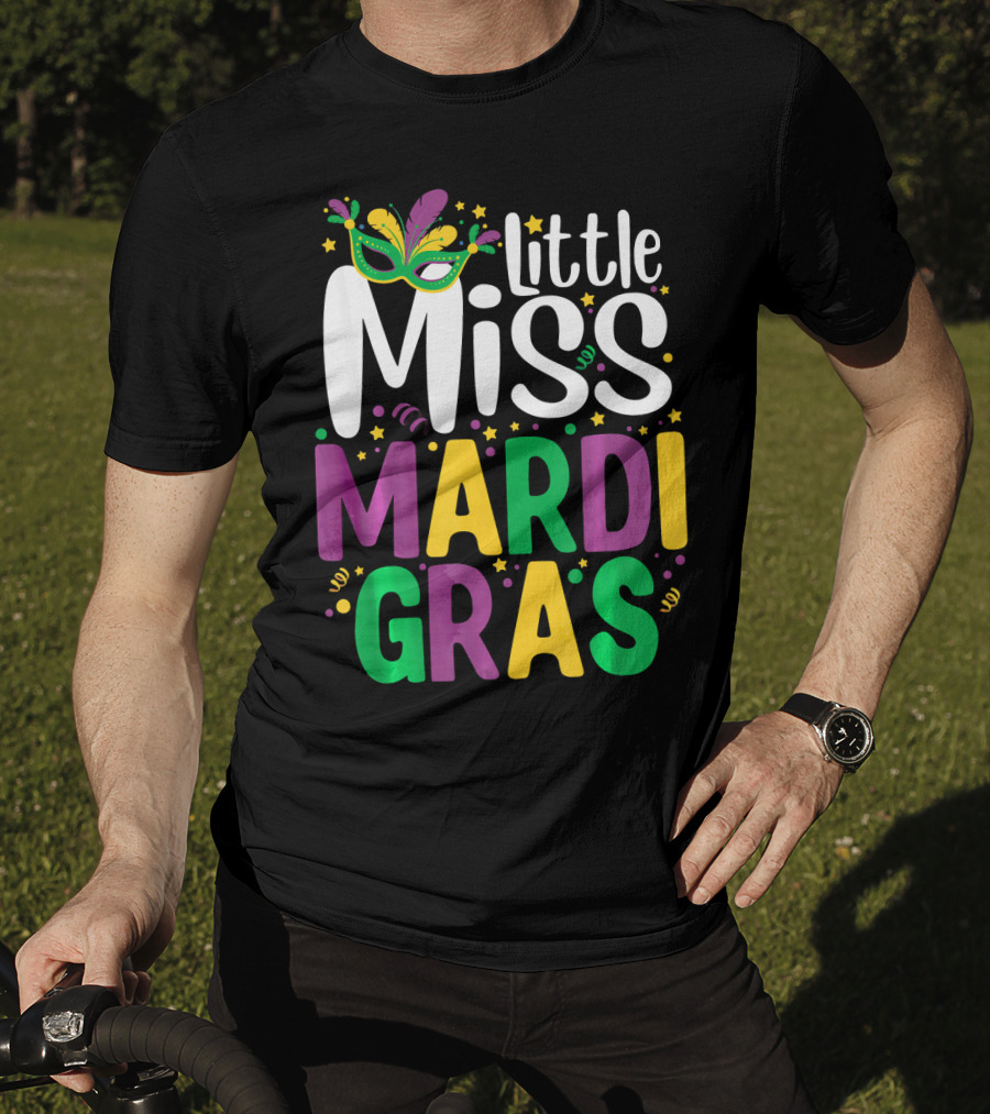 Little Miss Mardi Gras Mask And Celebration Colors T-Shirt