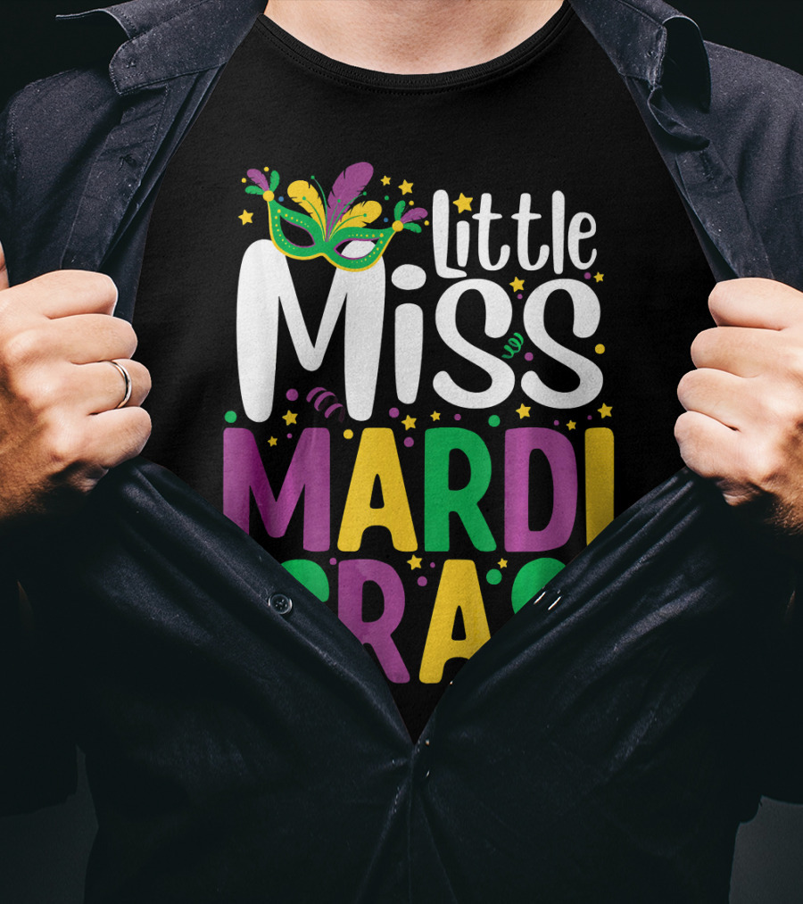Little Miss Mardi Gras Mask And Celebration Colors T-Shirt