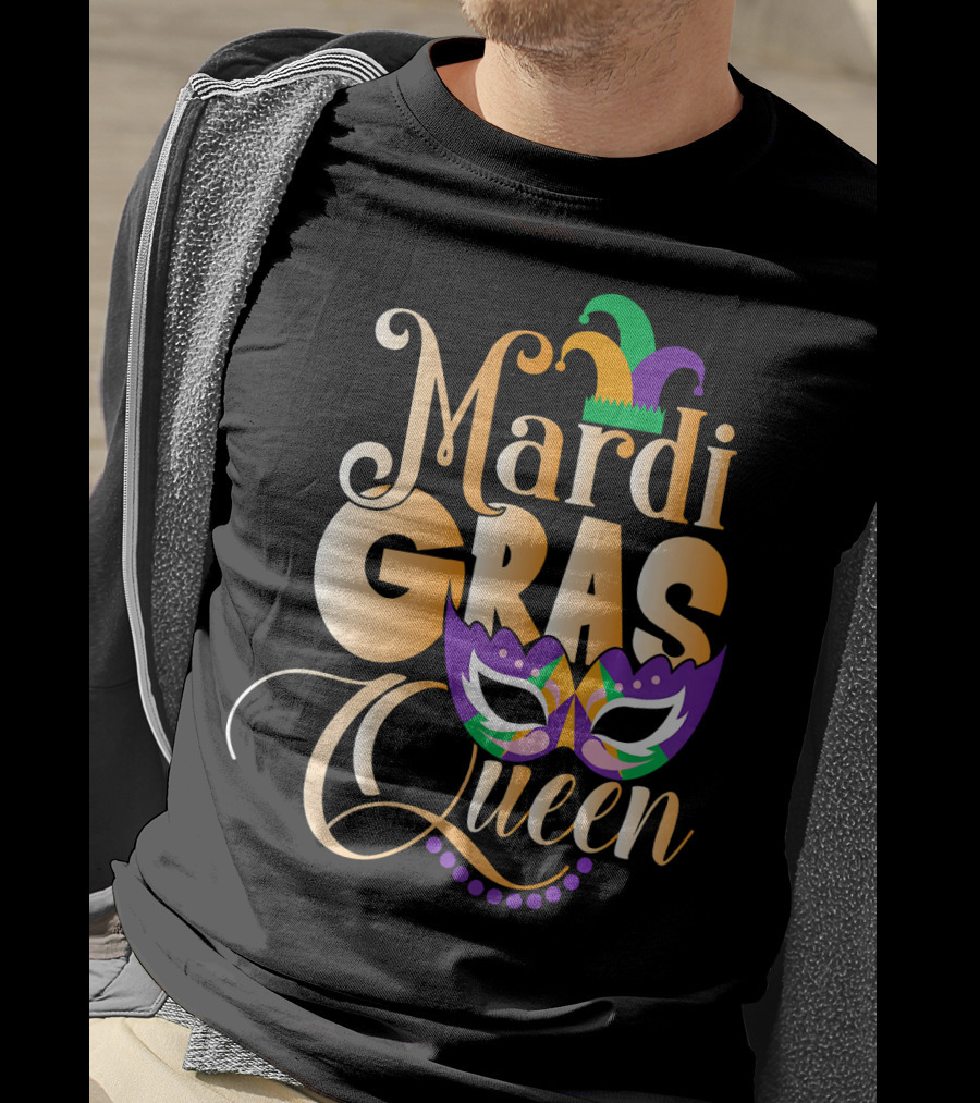 Mardi Gras Queen New Orleans Mask Beads Festival T-Shirt