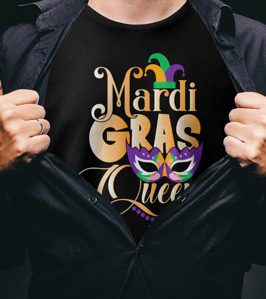 Mardi Gras Queen New Orleans Mask Beads Festival T-Shirt
