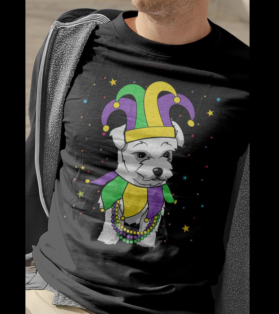 Havanese Dog Jester Hat Mardi Gras Beads Funny Stars T-Shirt
