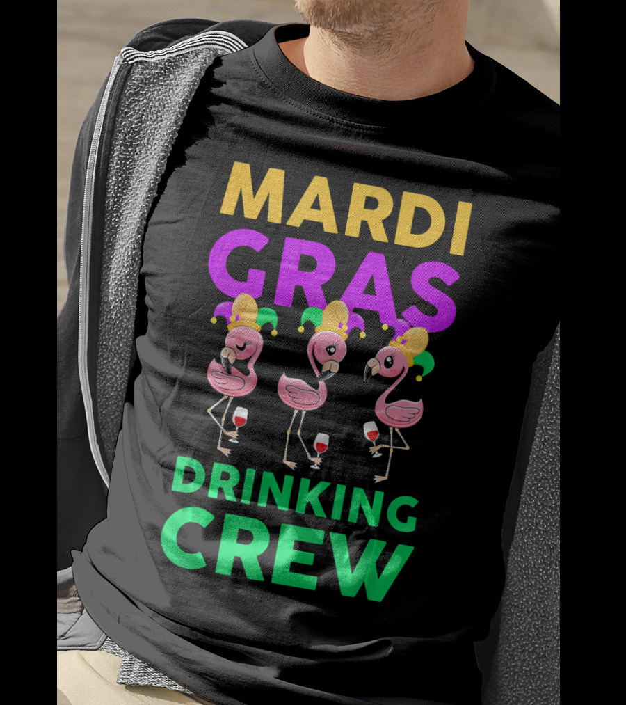 Mardi Gras Drinking Crew Flamingo Jester Party Fun T-Shirt