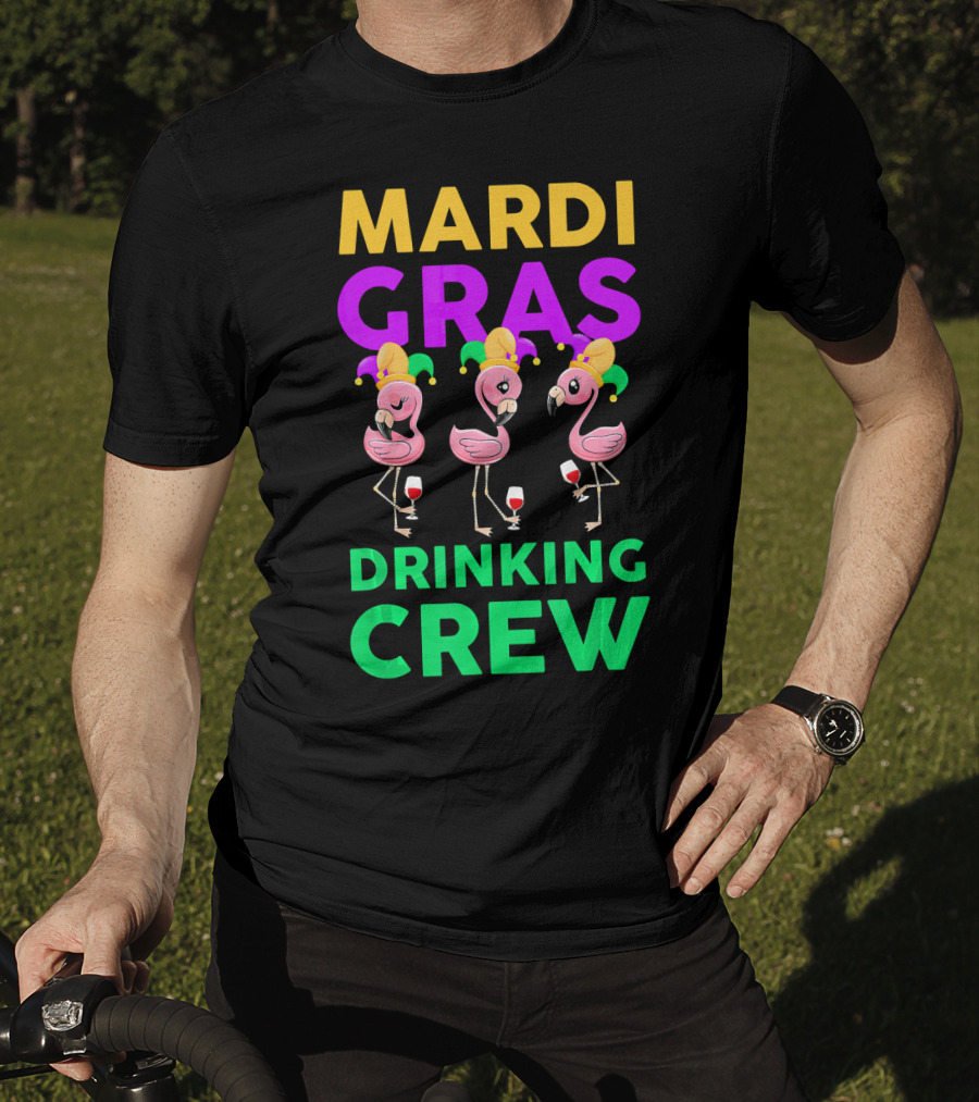 Mardi Gras Drinking Crew Flamingo Jester Party Fun T-Shirt