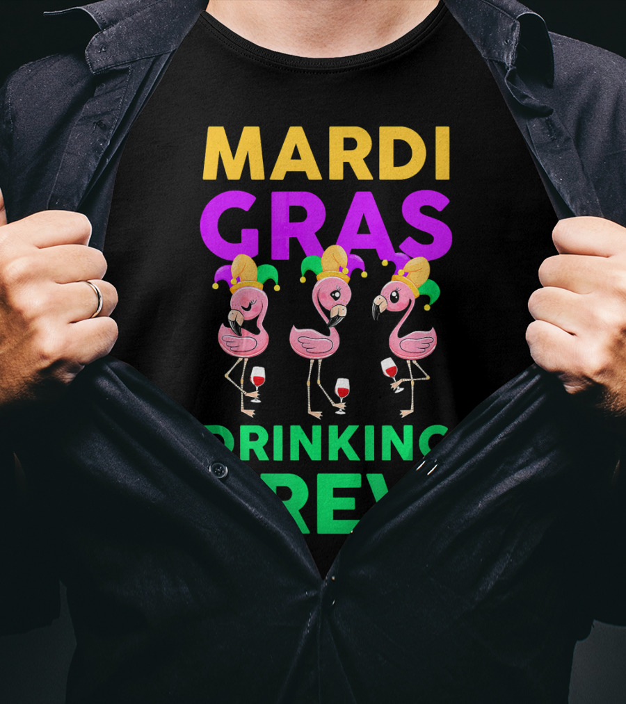 Mardi Gras Drinking Crew Flamingo Jester Party Fun T-Shirt
