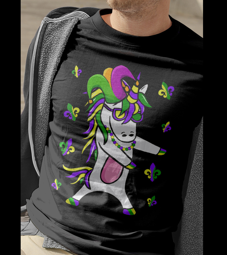 Flossing Unicorn Mardi Gras Floss Fleur De Lis Party T-Shirt
