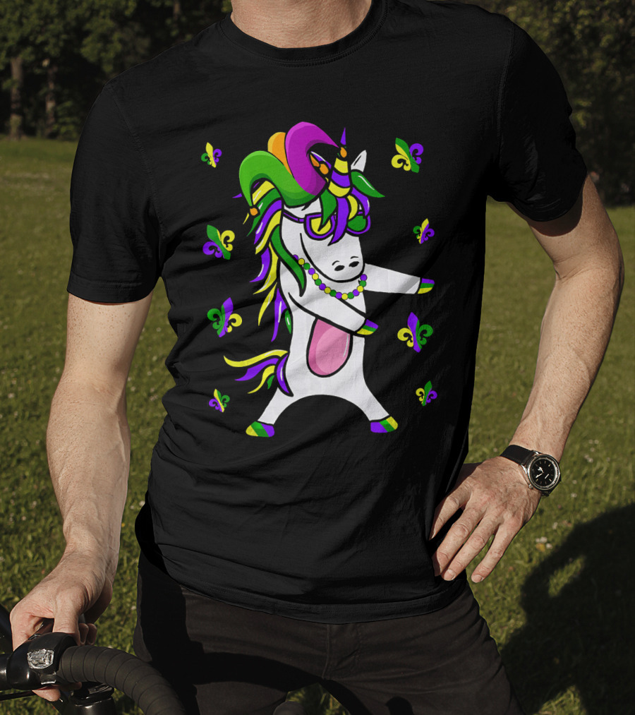 Flossing Unicorn Mardi Gras Floss Fleur De Lis Party T-Shirt