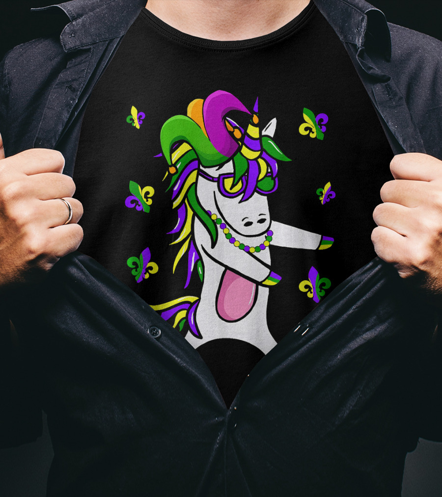 Flossing Unicorn Mardi Gras Floss Fleur De Lis Party T-Shirt