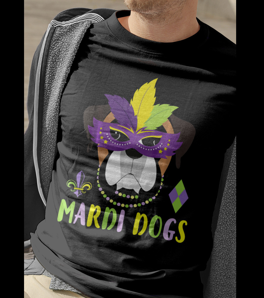 Boxer Dog Mardi Gras Mask Beads Mardi Dogs Fleur-de-Lis T-Shirt