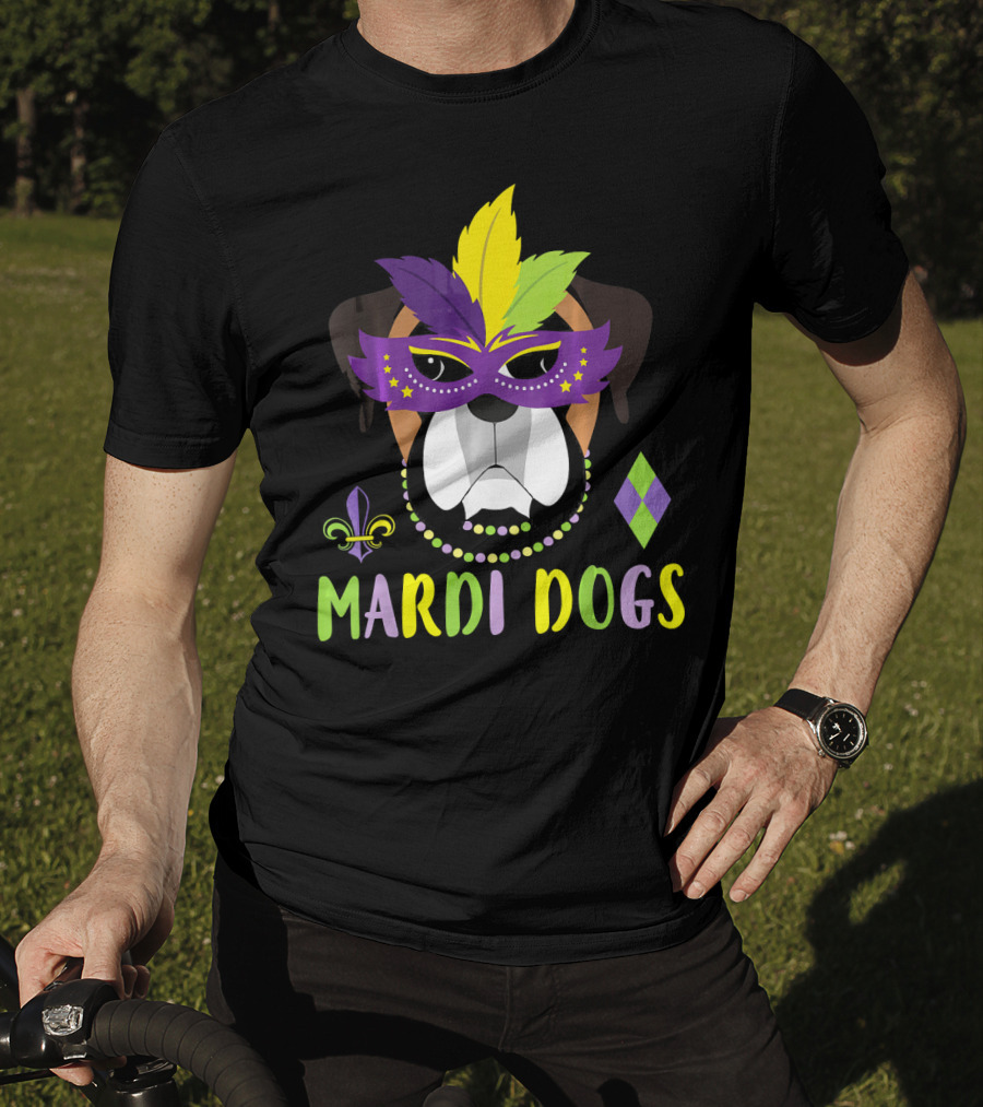 Boxer Dog Mardi Gras Mask Beads Mardi Dogs Fleur-de-Lis T-Shirt