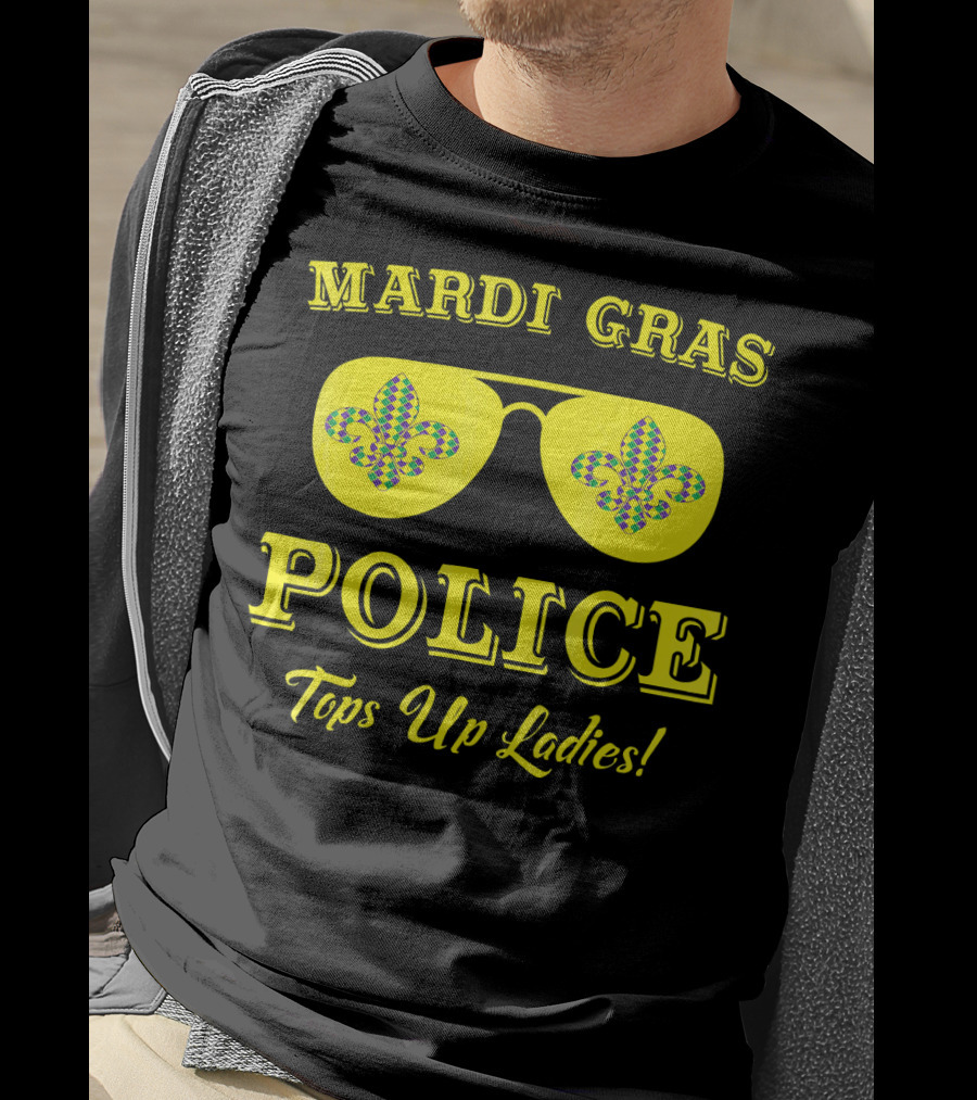 Mardi Gras Police Tops Up Ladies Sunglasses Fleur-de-Lis T-Shirt