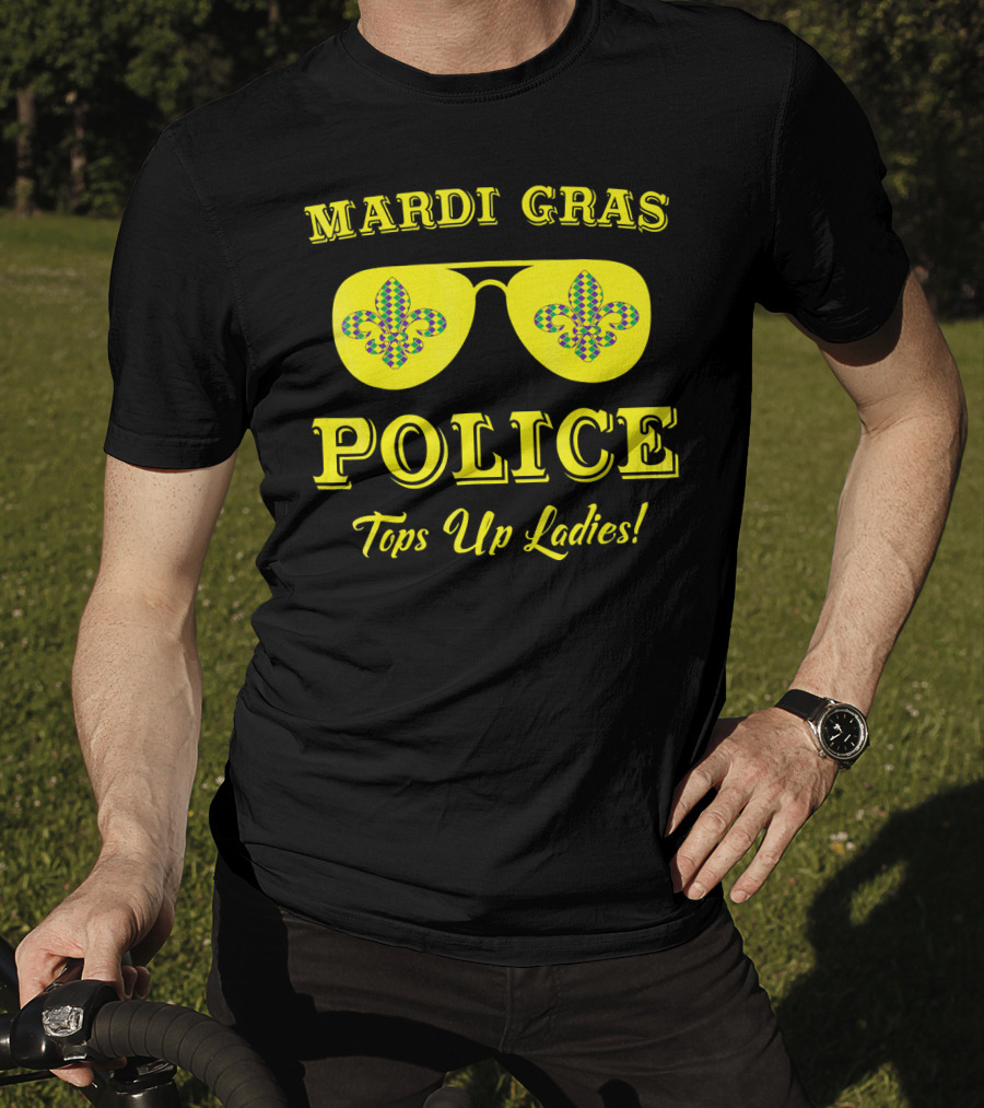 Mardi Gras Police Tops Up Ladies Sunglasses Fleur-de-Lis T-Shirt
