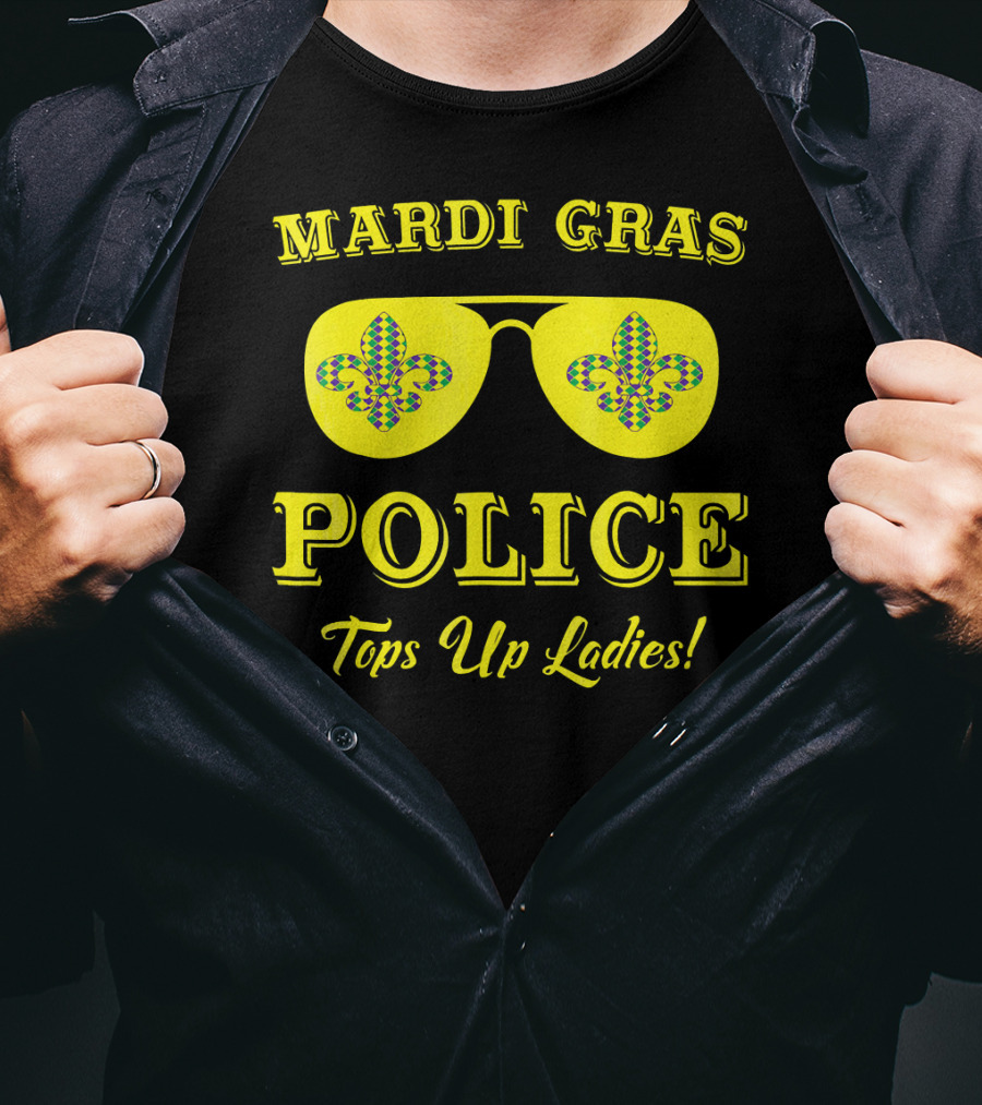 Mardi Gras Police Tops Up Ladies Sunglasses Fleur-de-Lis T-Shirt