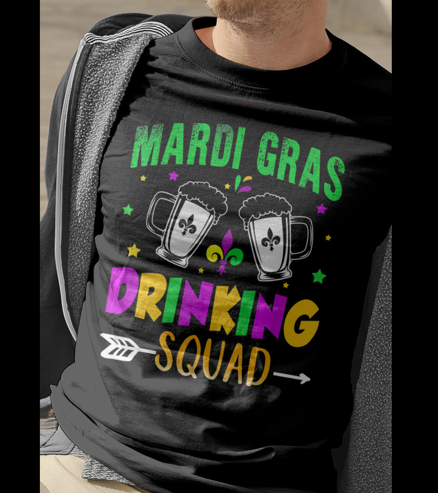 Mardi Gras Drinking Squad Beer Mug Fleur De Lis Party T-Shirt