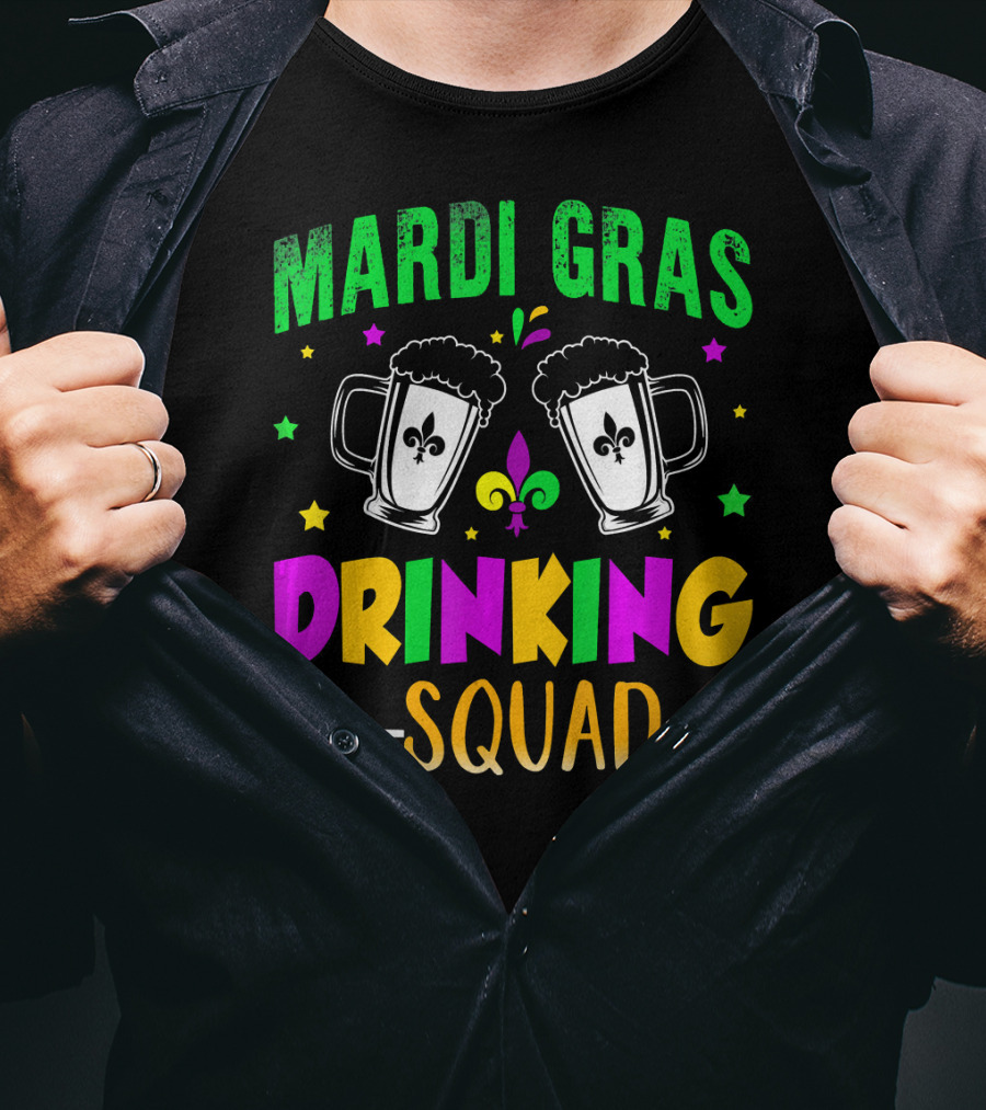 Mardi Gras Drinking Squad Beer Mug Fleur De Lis Party T-Shirt