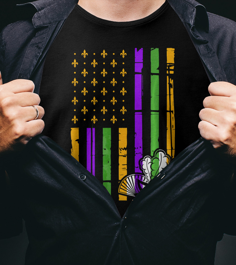 US Mardi Gras Celebration Flag Fleur De Lis Mask T-Shirt