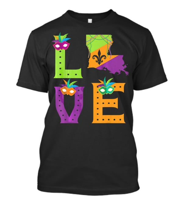 Love Mardi Gras Louisiana Fleur-de-lis Mask Beads T-Shirt