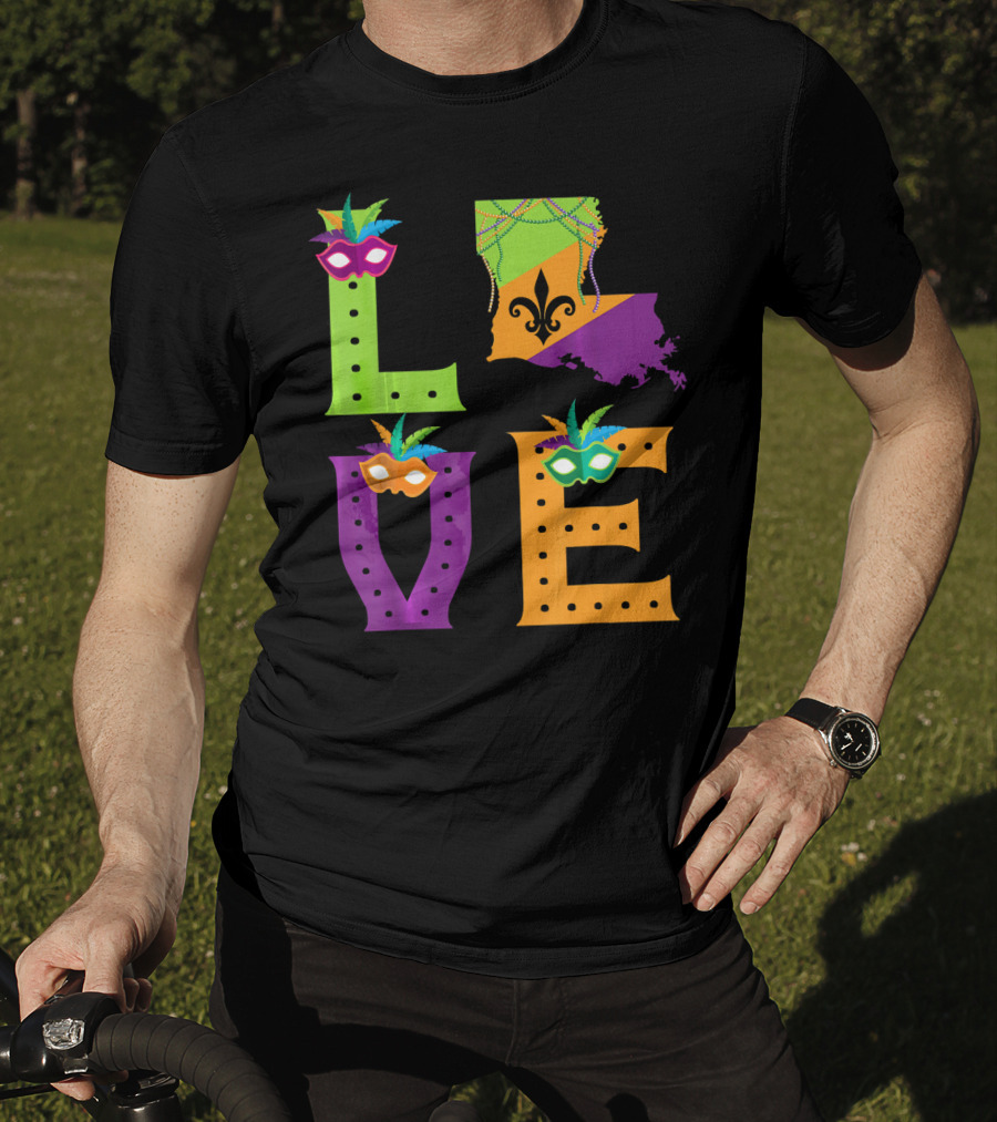 Love Mardi Gras Louisiana Fleur-de-lis Mask Beads T-Shirt