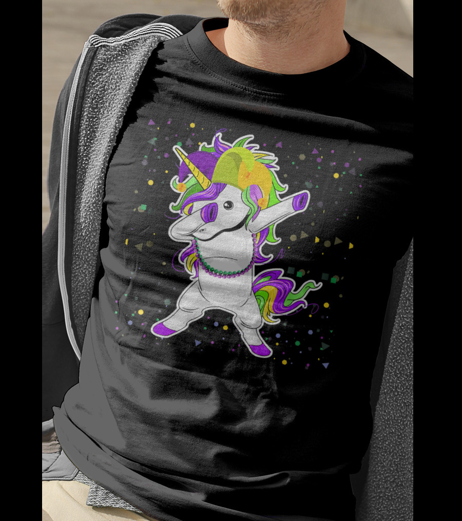 Mardi Gras Unicorn Party Mask Floss Dance T-Shirt