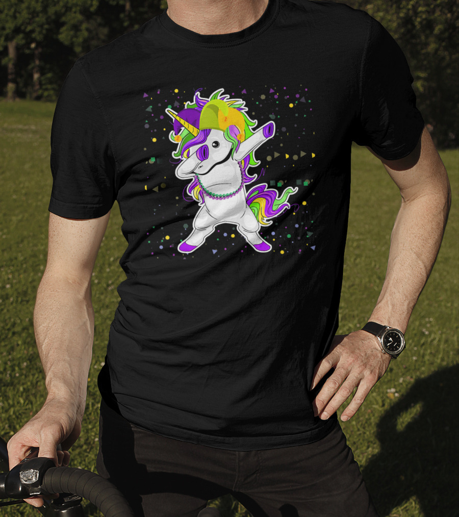 Mardi Gras Unicorn Party Mask Floss Dance T-Shirt