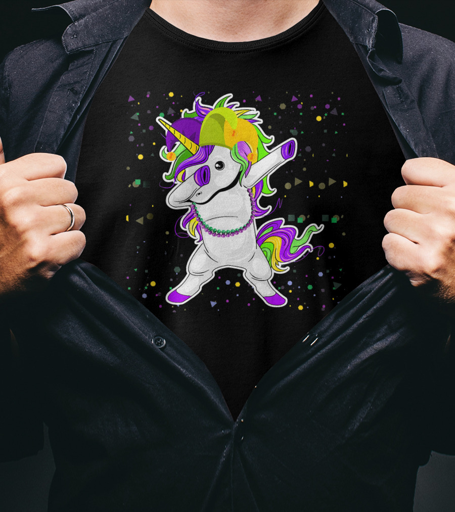 Mardi Gras Unicorn Party Mask Floss Dance T-Shirt