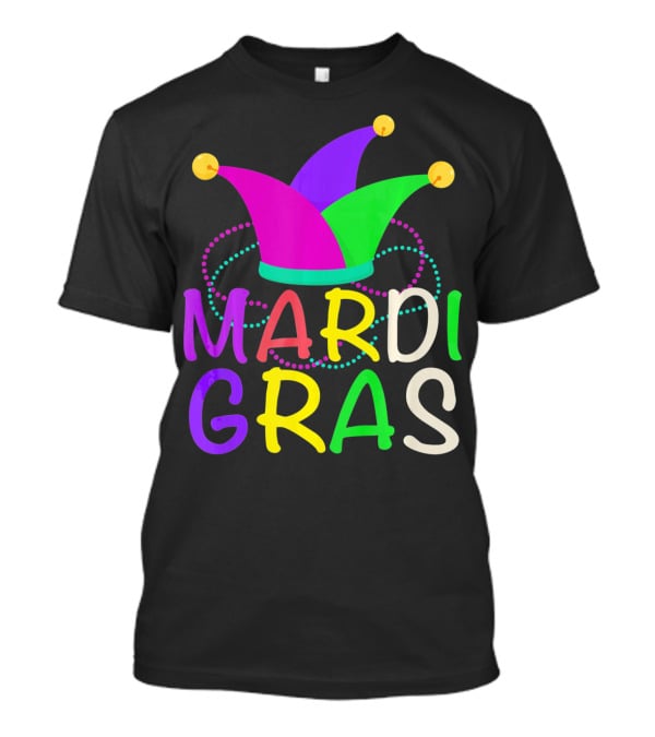 Mardi Gras Jester Hat Colorful Beads T-Shirt