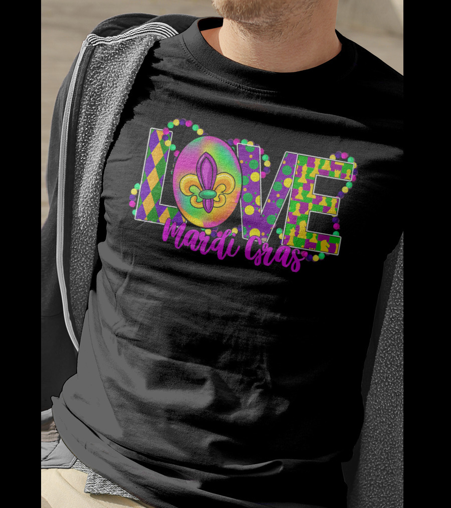 LOVE Mardi Gras Celebration Fleur-de-Lis T-Shirt