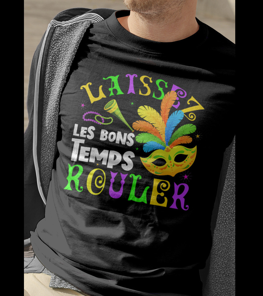 Laissez Les Bons Temps Rouler Mardi Gras Mask Beads Horn T-Shirt