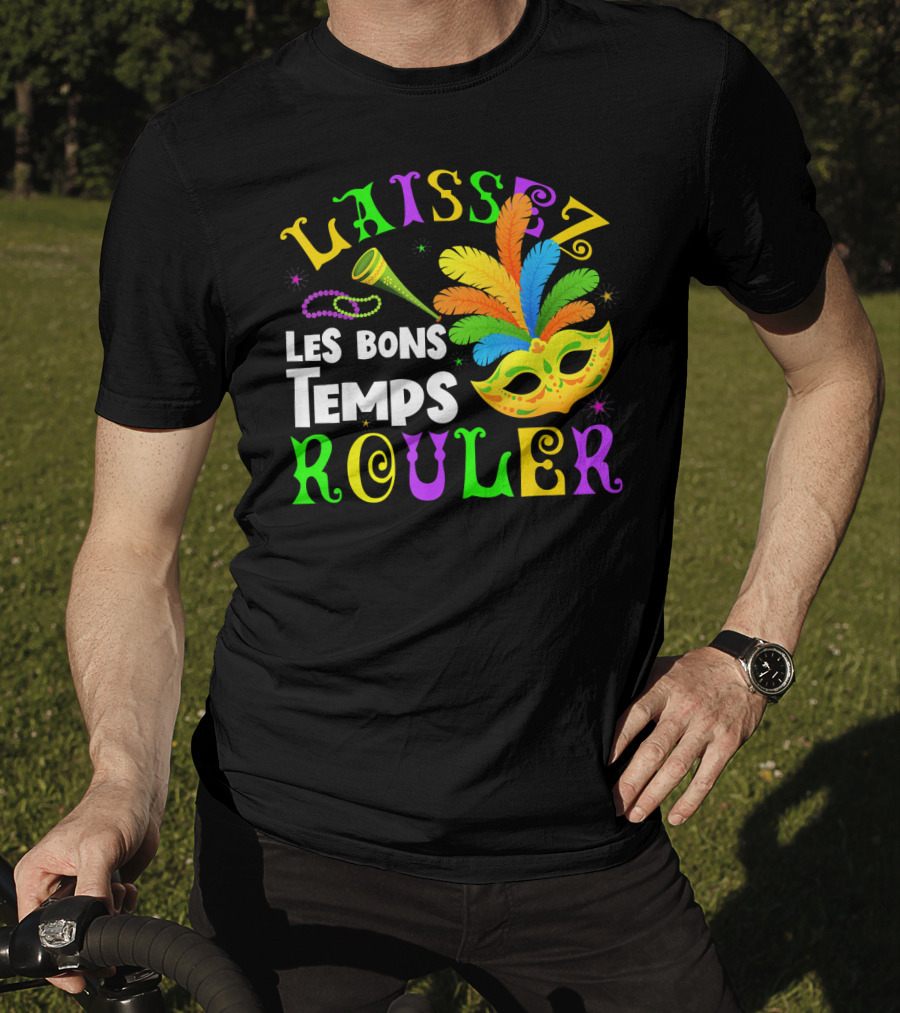 Laissez Les Bons Temps Rouler Mardi Gras Mask Beads Horn T-Shirt