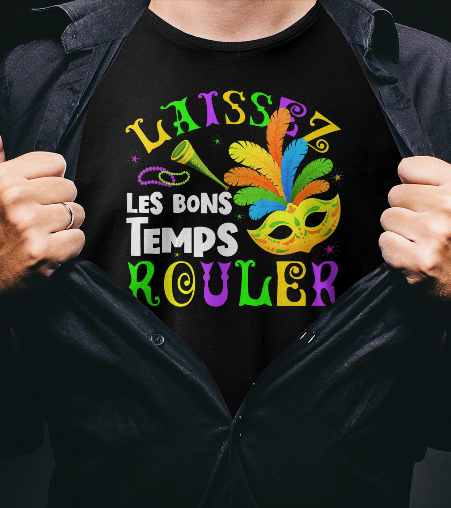 Laissez Les Bons Temps Rouler Mardi Gras Mask Beads Horn T-Shirt