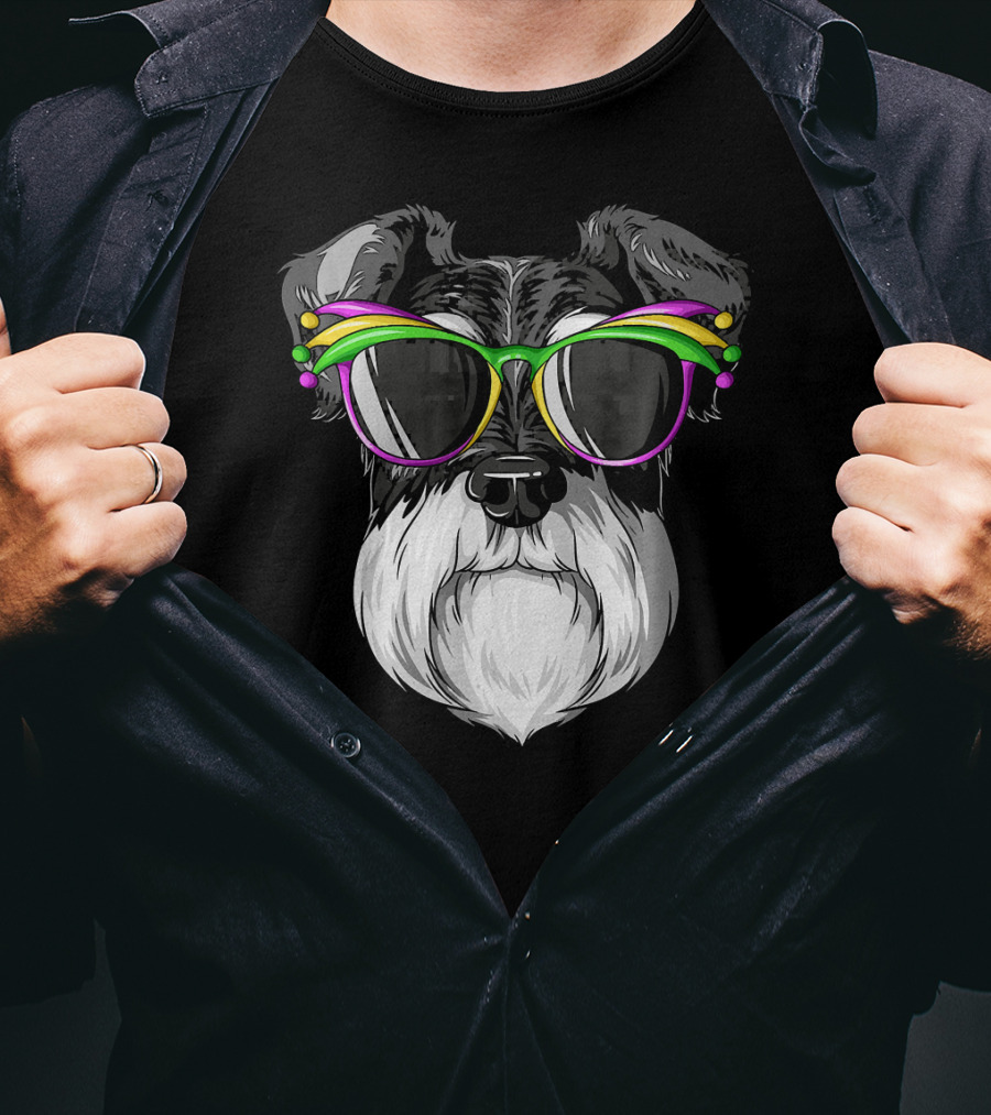 Schnauzer Mardi Gras Carnival Mask Sunglasses T-Shirt