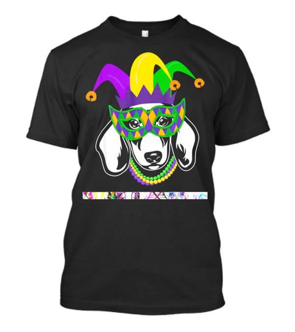 Mardi Gras Dachshund Jester Mask Beads Dogs Love T-Shirt