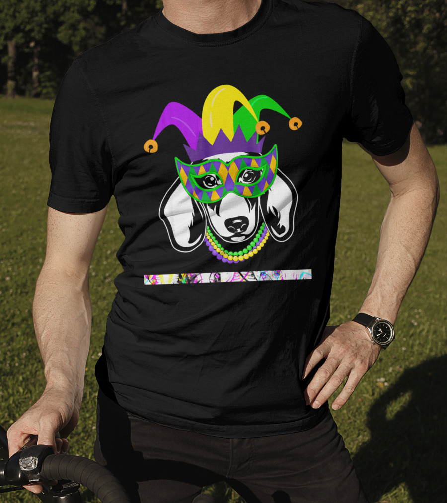Mardi Gras Dachshund Jester Mask Beads Dogs Love T-Shirt