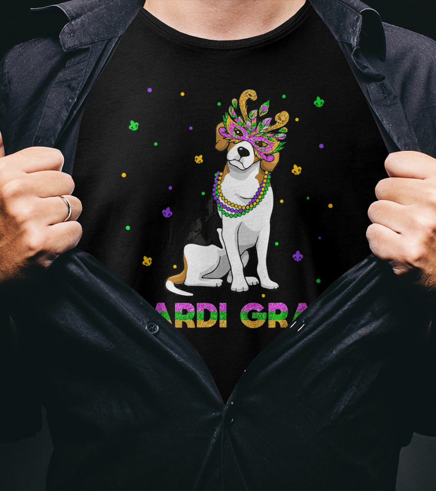 Jack Russell Terrier Mardi Gras Mask Beads Fun T-Shirt