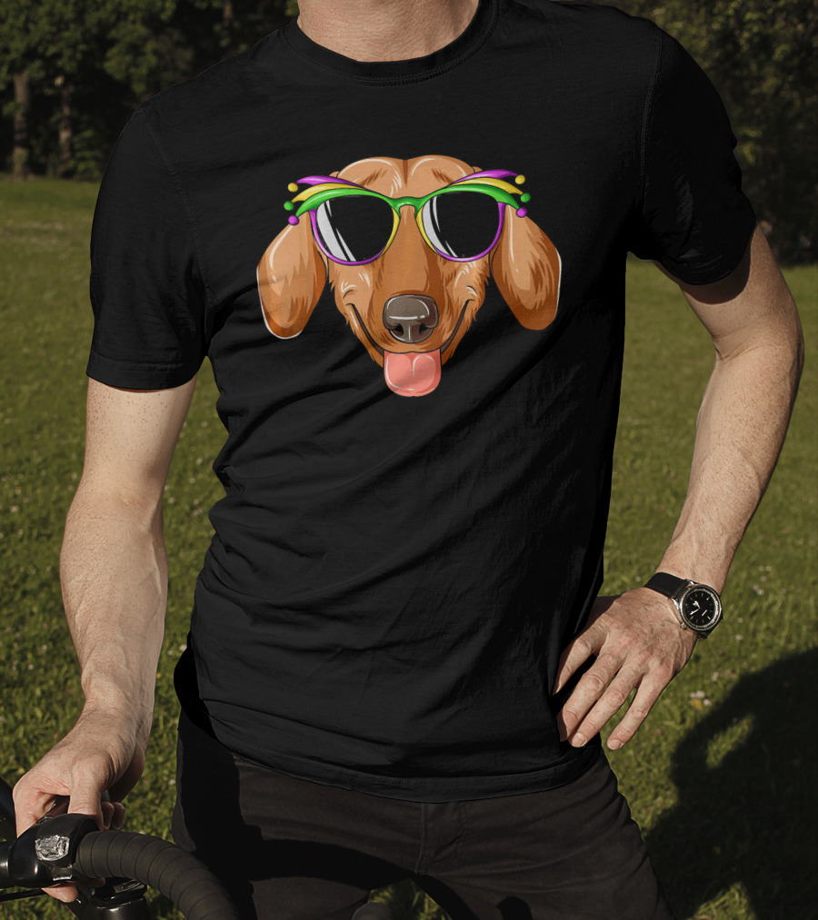 Dachshund Mardi Gras Carnival Mask Sunglasses Dachs T-Shirt