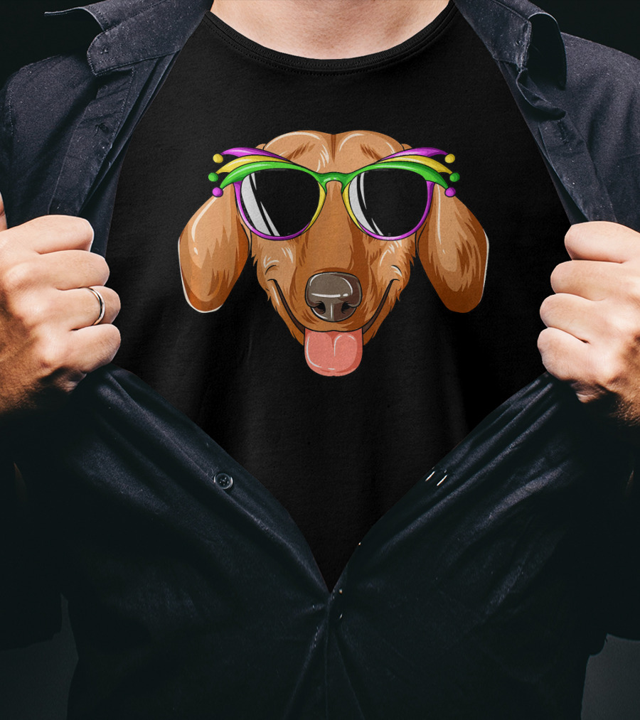 Dachshund Mardi Gras Carnival Mask Sunglasses Dachs T-Shirt