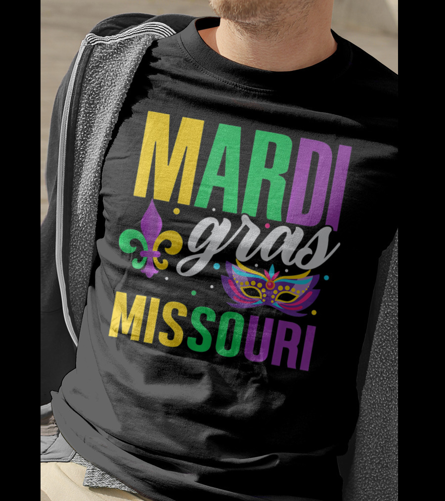 Mardi Gras Missouri Parade Beads Fleur-de-Lis Mask T-Shirt