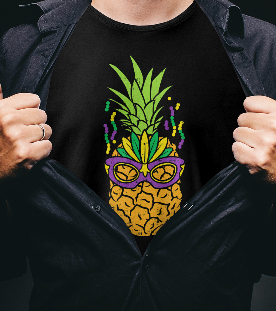 Pineapple Jester Mask Mardi Gras Fruit Funny Cool T-Shirt