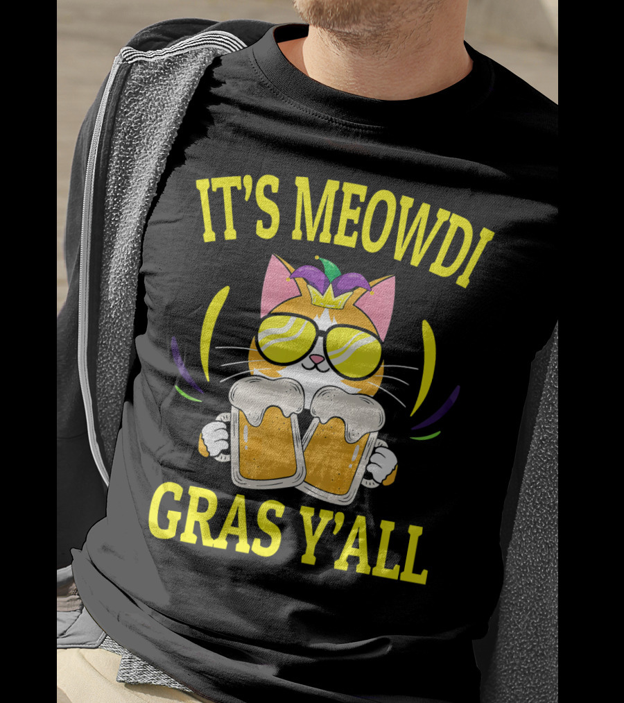 It's Meowdi Gras Y'all Cat With Beers And Sunglasses T-Shirt