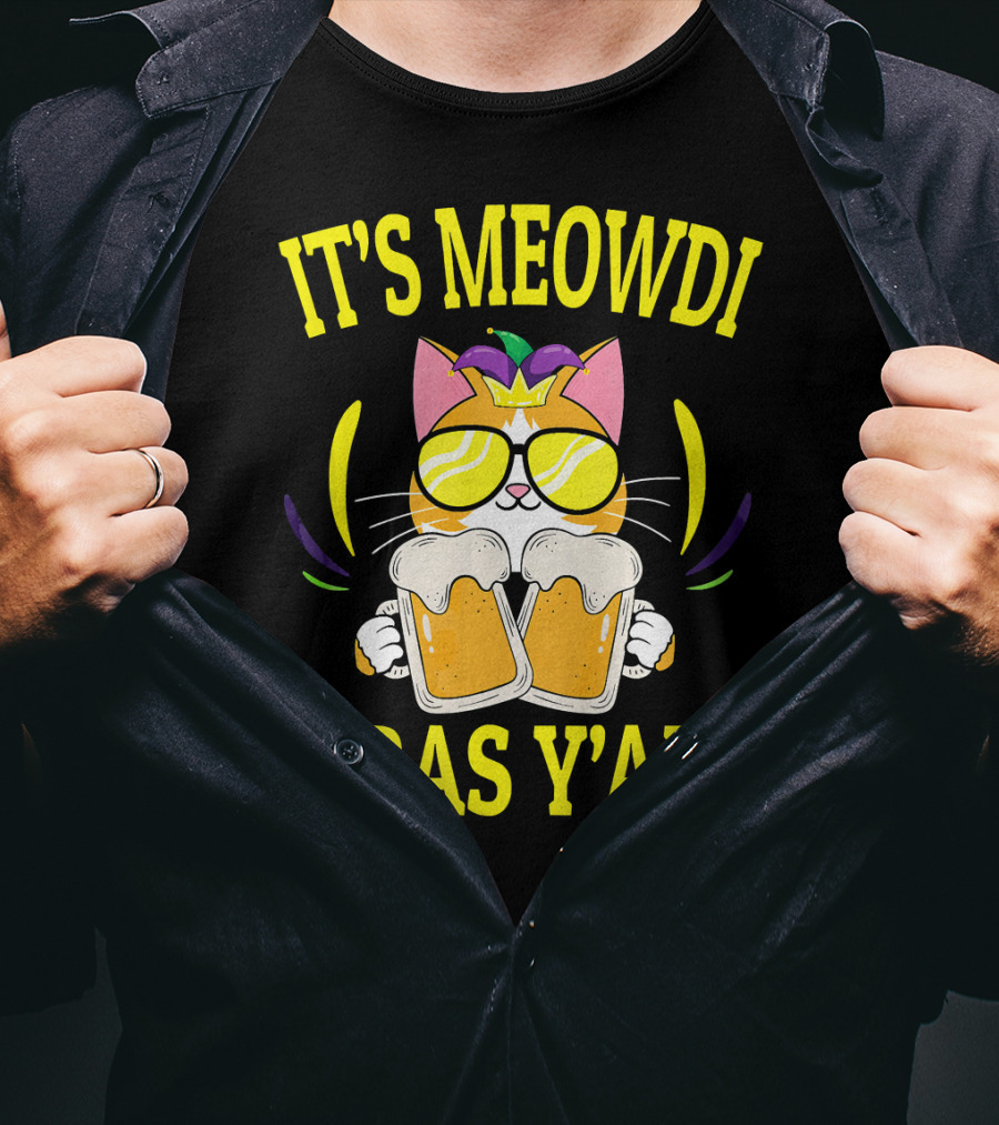 It's Meowdi Gras Y'all Cat With Beers And Sunglasses T-Shirt