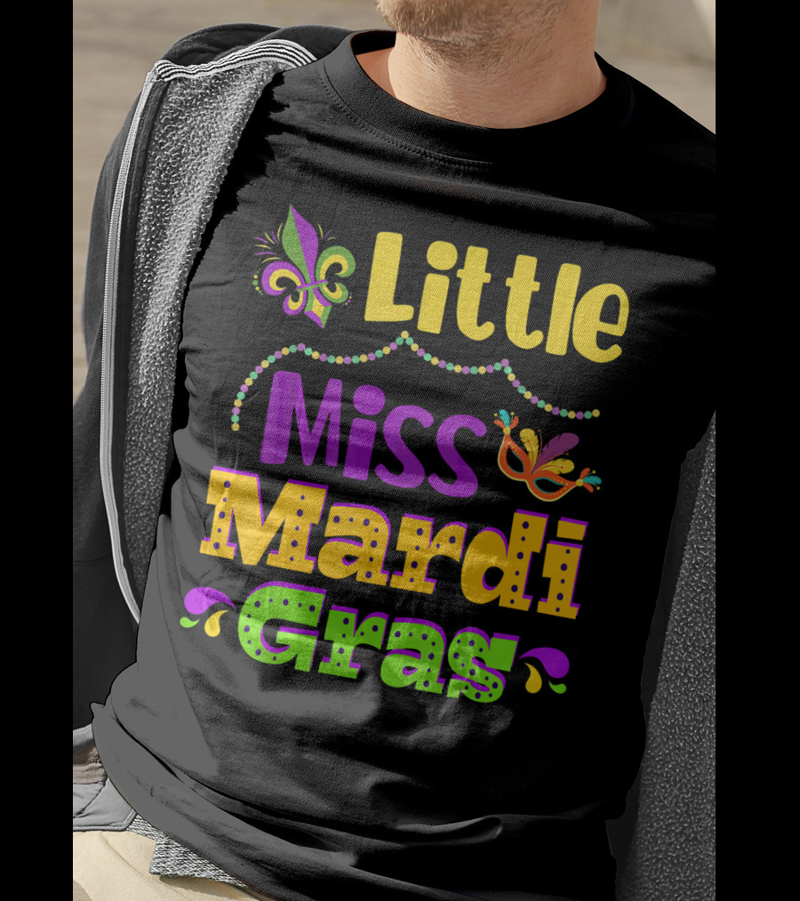 Little Miss Mardi Gras Fleur De Lis Beads Mask T-Shirt