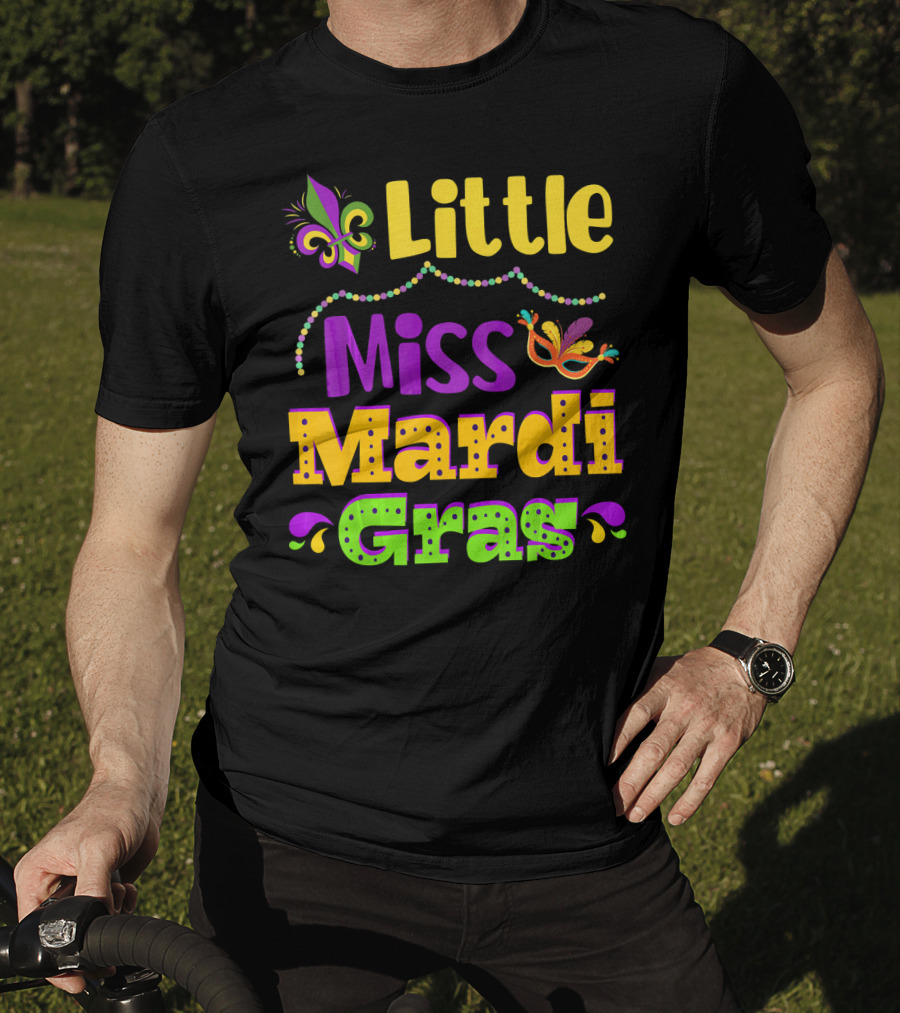 Little Miss Mardi Gras Fleur De Lis Beads Mask T-Shirt