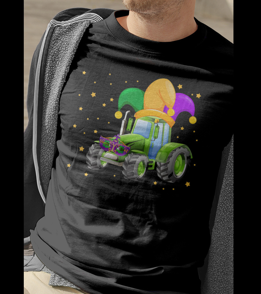 Mardi Gras Tractor With Jester Hat And Mask T-Shirt