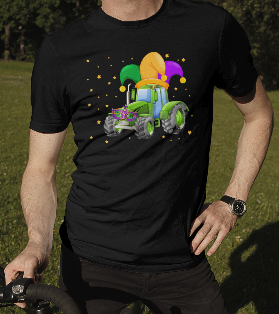 Mardi Gras Tractor With Jester Hat And Mask T-Shirt