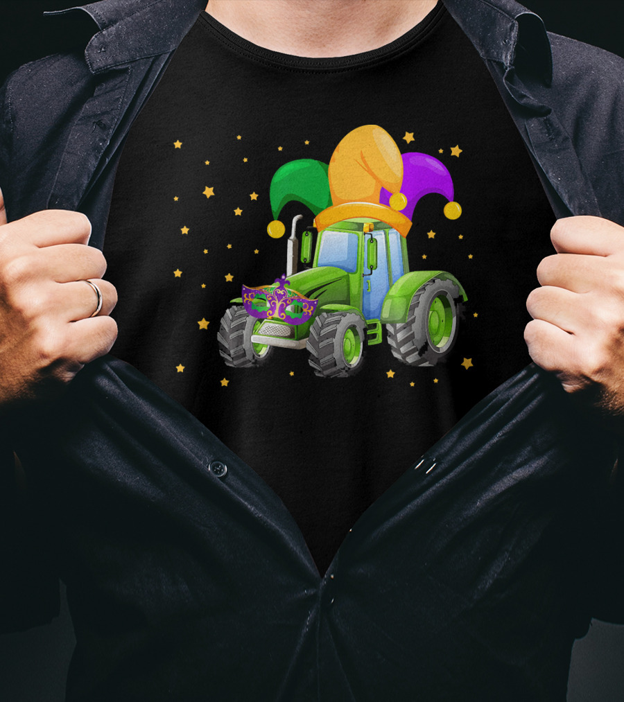 Mardi Gras Tractor With Jester Hat And Mask T-Shirt